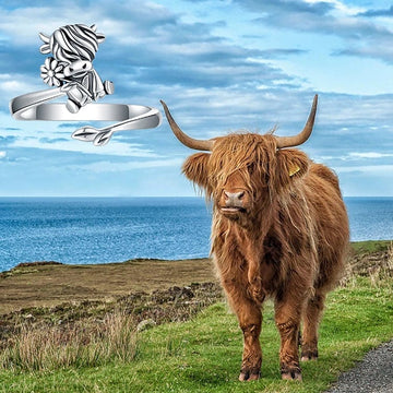 The Pink Pigs Sterling Silver Highland Cow Ring Adjustable Great Gift for Cow Lovers!